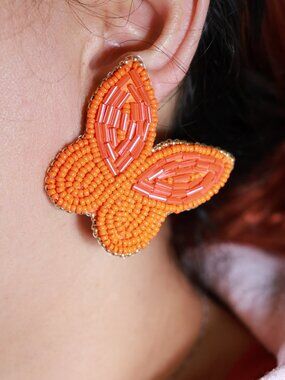 Artisan Handmade Drop Orange Butterfly Design Earrings Sunny Vibes Jewelry Gift